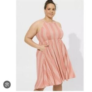 Torrid Pink and White Striped Midi Dress